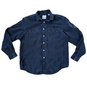 Tommy Bahama Shirt Mens Large Black Linen Button Up Long Sleeve Casual Pockets